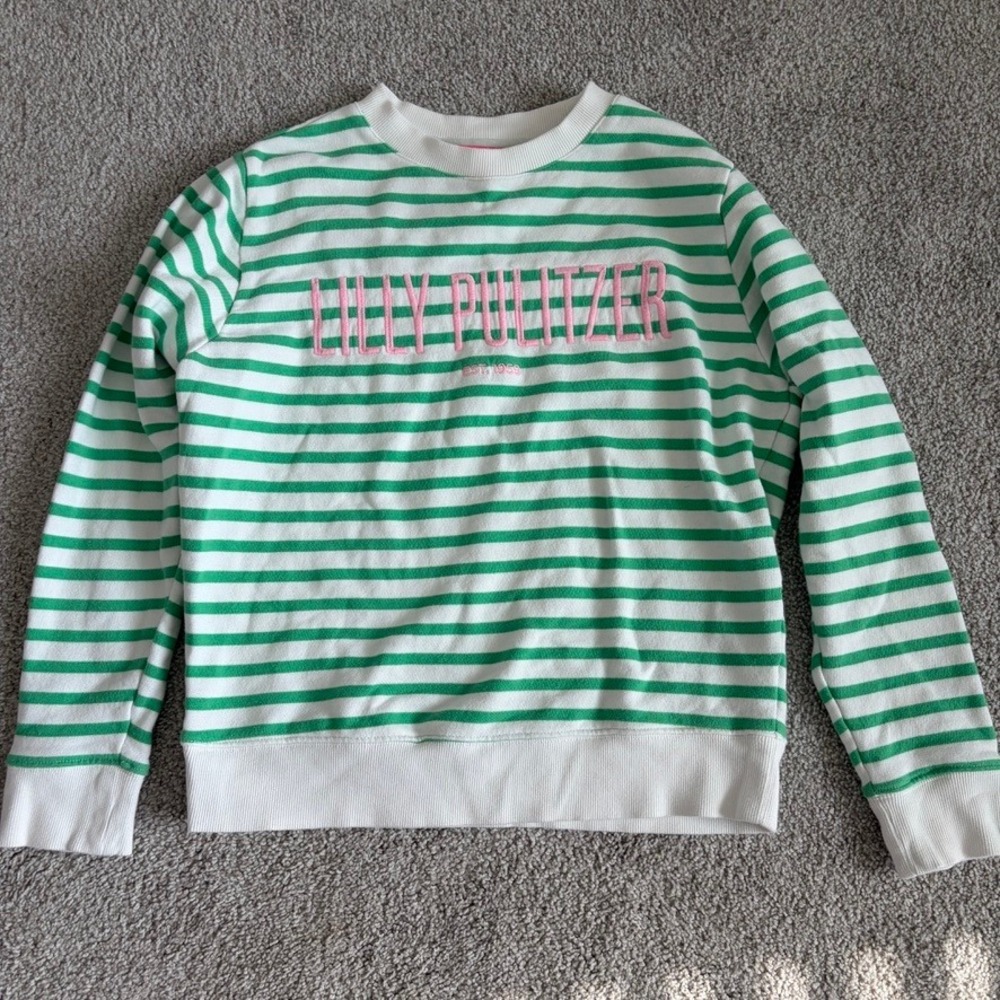 Lilly Pulitzer Ballad Sweatshirt Womens XXS Green Striped Embroidered Logo